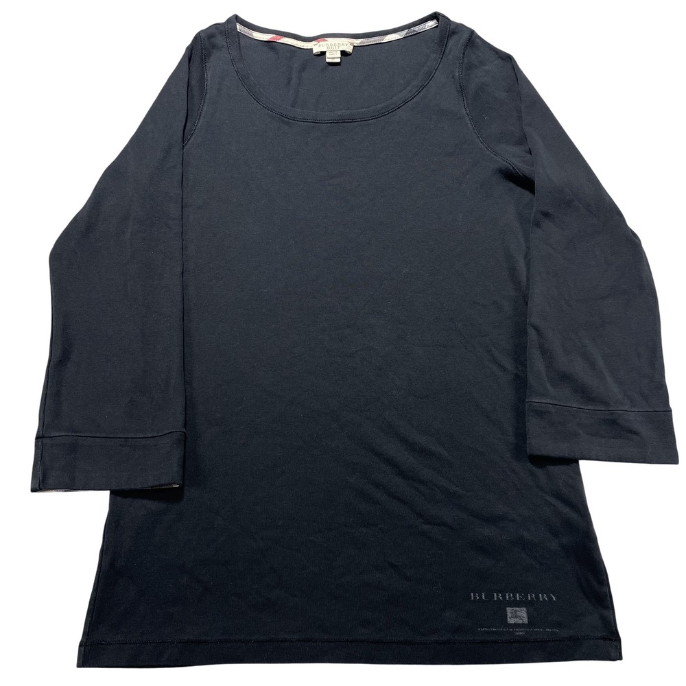 Burberry Brit Shirt Womens XL Black Scoop Neck 3/4 Sleeve Jersey Cotton Top